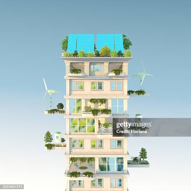 energy independent building - architectural model trees stock pictures, royalty-free photos & images