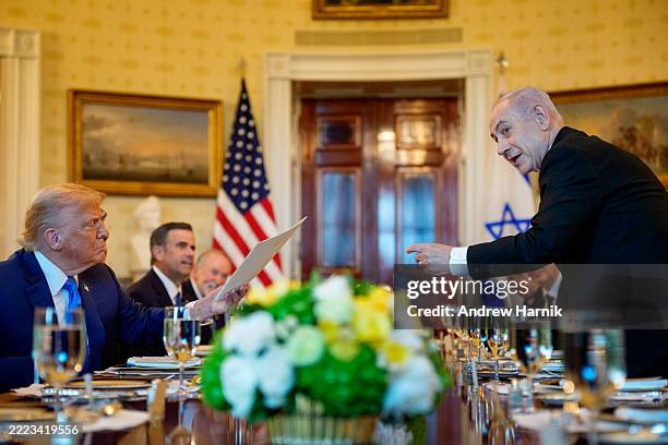 Israeli Prime Minister Benjamin Netanyahu hands off a letter Netanyahu sent to the Nobel Peace Prize committee to nominate U.S. President Donald...