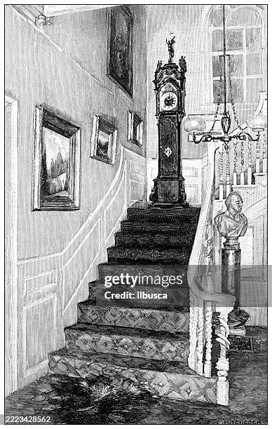 longfellow's house - vintage clock stock illustrations