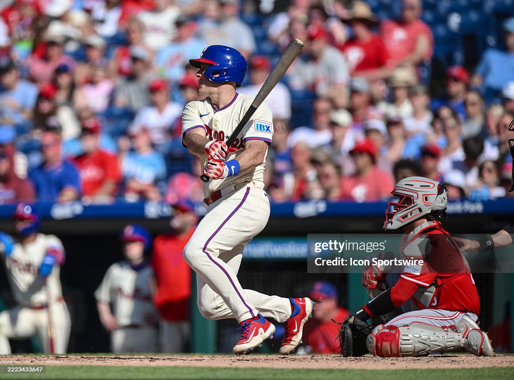 Philadelphia Phillies catcher J T Realmuto at bat during a game Philadelphia Phillies catcher J T Realmuto at bat during a game
