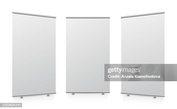 blank roll up banner stand. empty mock up for presentation - trade show stock illustrations