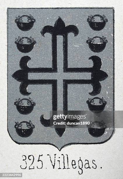 ilustraciones, imágenes clip art, dibujos animados e iconos de stock de heráldica medieval, escudo de armas, escudo con, negro, cruz, calderos, plata, español, ilustración vintage - símbolo religioso