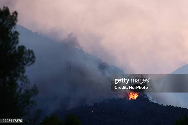 Large-scale fire breaks out in the village of Pauls, near the Parc Natural dels Ports, where firefighters work with several aerial units, including...