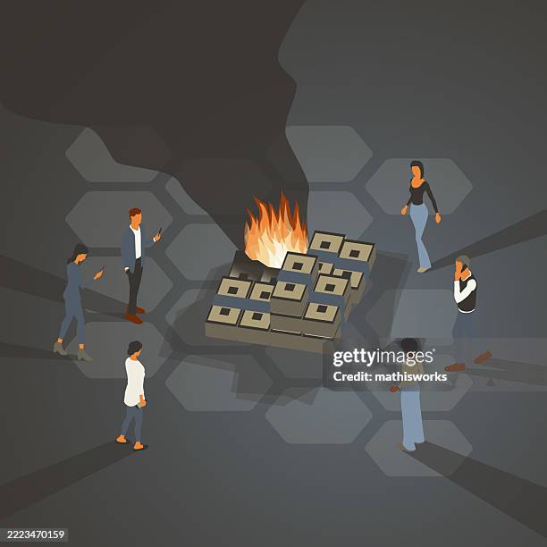 money to burn - isometric data loss stock illustrations