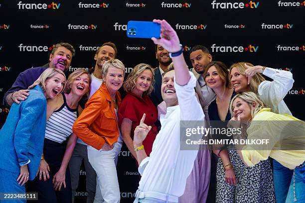 French TV hosts Cyril Feraud, Sidonie Bonec, Bruno Guillon, Maya Lauque, Damien Thevenot, Elise Lucet, Caroline Roux, Marie Portolano, Agathe Lecaron...