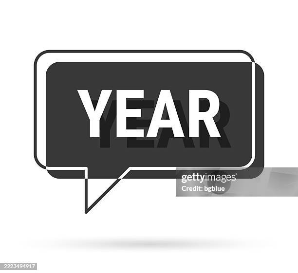 year - 3d black speech bubble on white background - year review stock illustrations