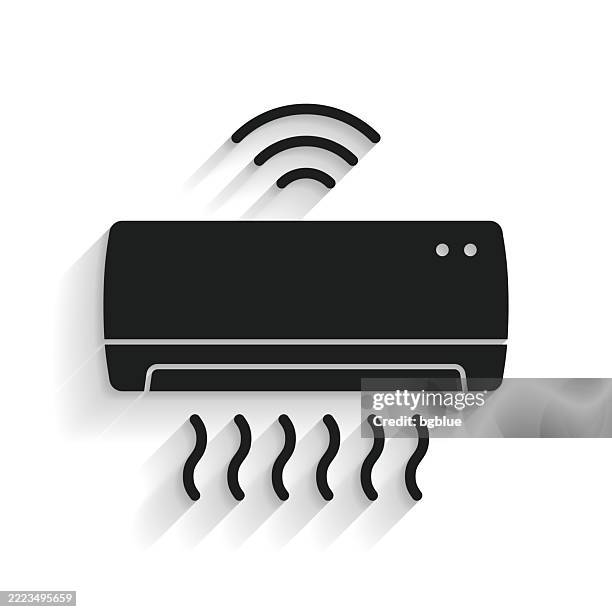 smart air conditioner. icon with long shadow on white background - heating and cooling system stock illustrations