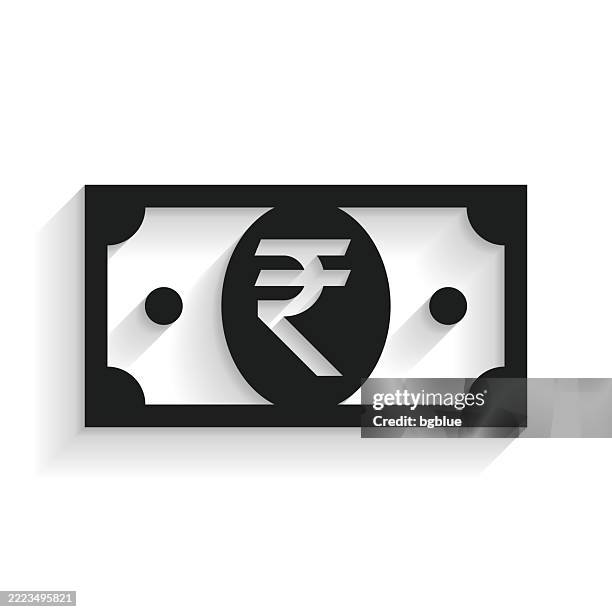 indian rupee banknote. icon with long shadow on white background - 20 rupee note stock illustrations