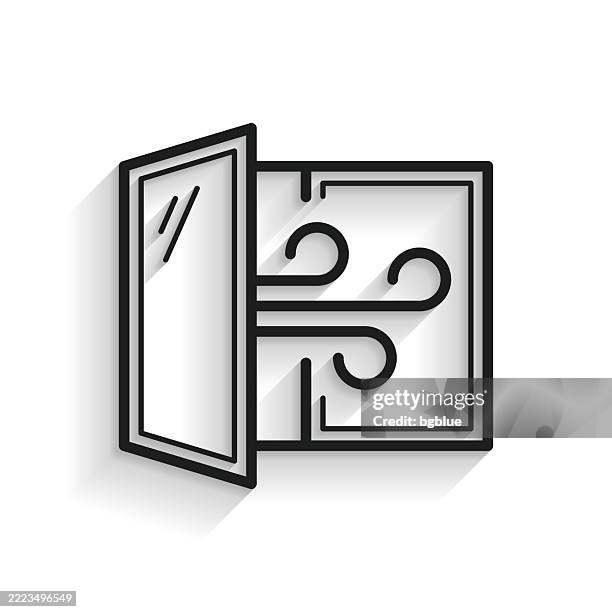open window - airing the room. line icon with long shadow on white background - open window stock illustrations