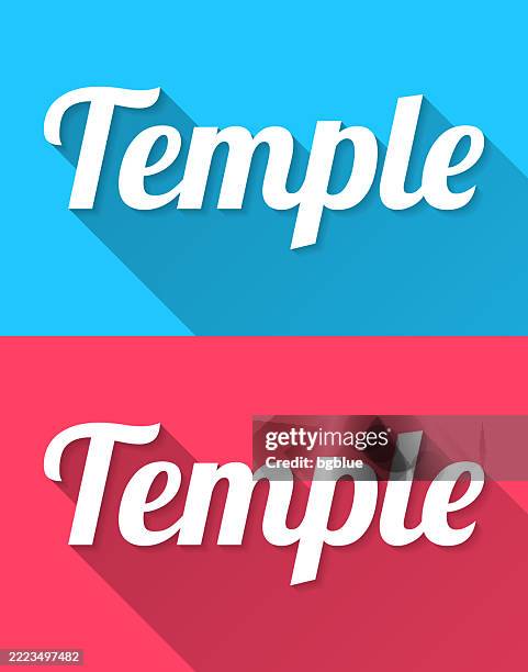 temple - flat design with long shadow on blue and red background - shinto temple stock illustrations