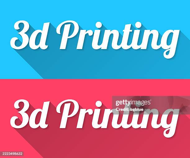 3d printing - flat design with long shadow on blue and red background - three levels stock illustrations