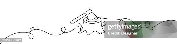 one continuous line drawing of deforestation icon. single line vector illustration - forestry stock illustrations