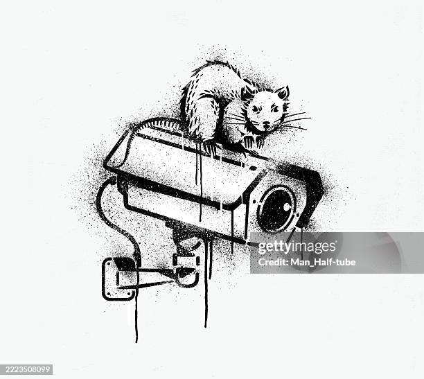 illustrations, cliparts, dessins animés et icônes de caméra de vidéosurveillance graffiti - pochoir