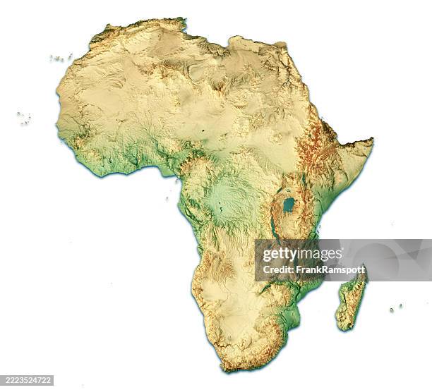 africa continent 3d render topographic map isolated color - afrika stockfoto's en -beelden