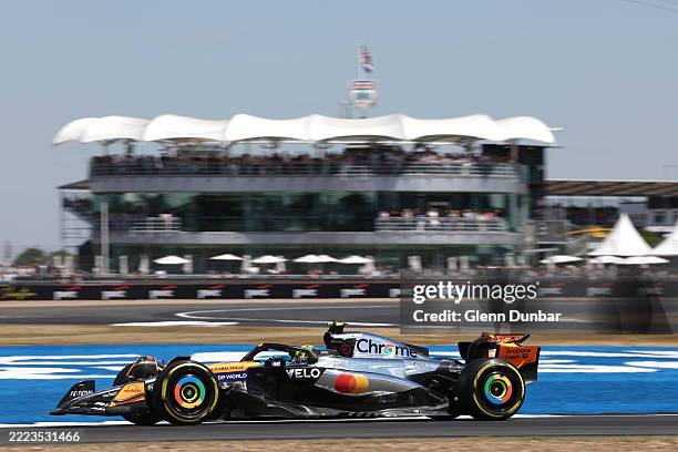 Lando Norris of Great Britain driving the McLaren MCL39 Mercedes on track during practice ahead of the F1 Grand Prix of Great Britain at Silverstone...
