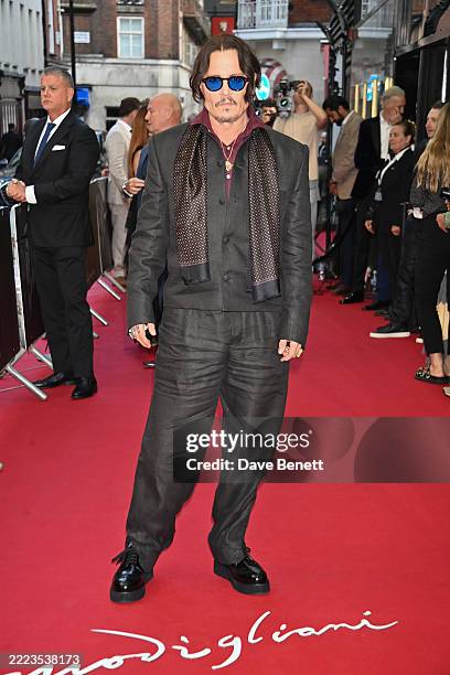 Johnny Depp attends the UK Premiere of "Modigliani Three Days on the Wing of Madness" at The Curzon Mayfair on July 8, 2025 in London, England.