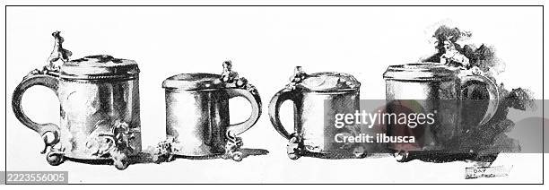 silverware, norwegian tankards - fine jewelry stock illustrations
