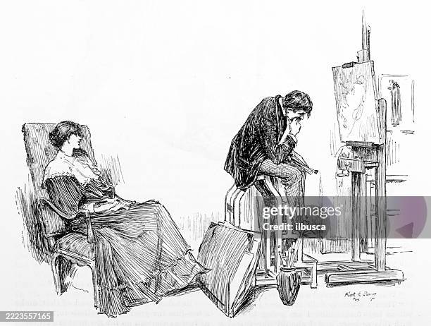 thinking artist - art studio stock illustrations