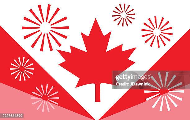 canada long weekend celebration abstract background with canadian maple leaf and fireworks - victoria day stock illustrations