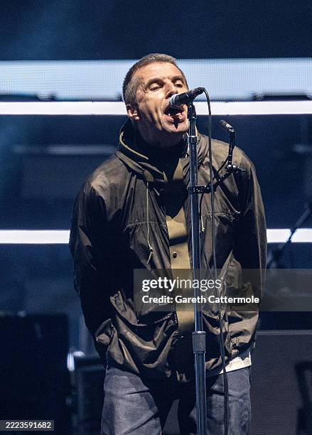 Liam Gallagher of Oasis performs on stage during the opening night of their Live 25' Tour at Principality Stadium on July 04, 2025 in Cardiff, Wales.