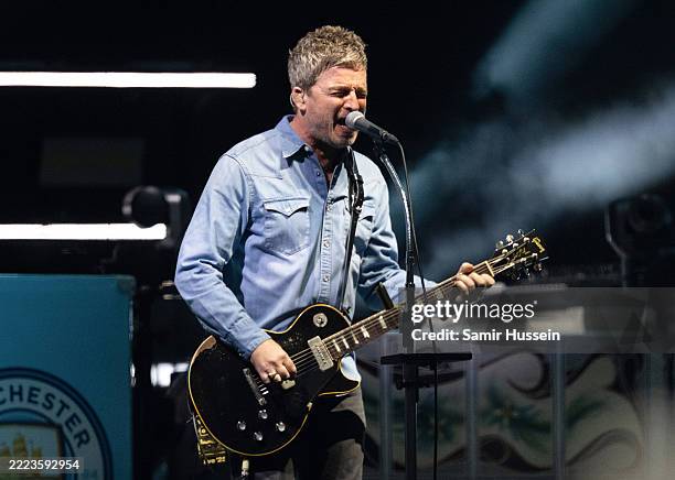 Noel Gallagher of Oasis performs onstage during the opening night of their Live 25' Tour at the Principality Stadium on July 04, 2025 in Cardiff,...