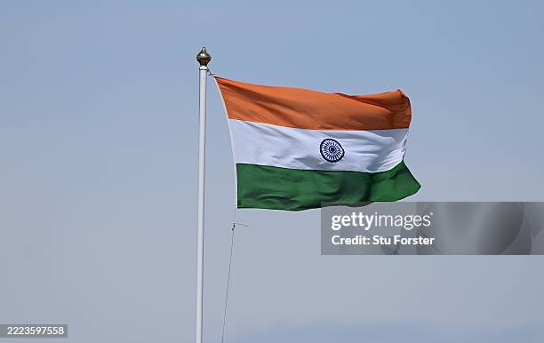 The India flag fly's on the stand during day three of the Second Test Match between England and India at Edgbaston on July 04, 2025 in Birmingham,...