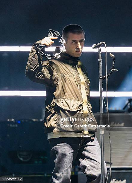 Liam Gallagher of Oasis performs on stage during the opening night of their Live 25' Tour at Principality Stadium on July 04, 2025 in Cardiff, Wales.