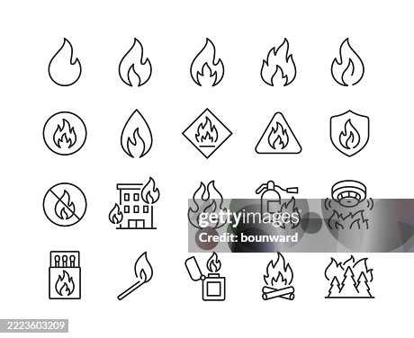 Fire Line Icons. Pixel perfect. Editable stroke. Fire Line Icons. Pixel perfect. Editable stroke.