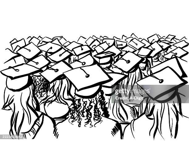 graduationcapcrowdinkdrawing - back stock illustrations
