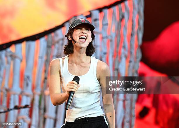 Gracie Abrams joins Noah Kahan on the Great Oak stage during BST Hyde Park at Hyde Park on July 04, 2025 in London, England.