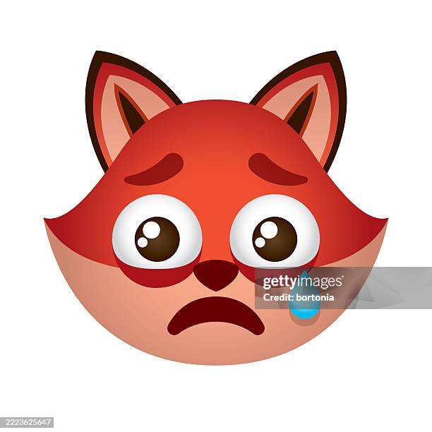 crying red faced fox emoji icon - sweating face stock illustrations
