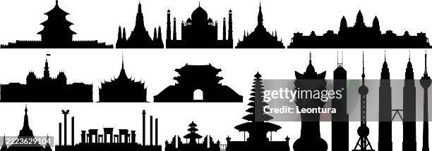monuments of asia - shwedagon pagoda stock illustrations