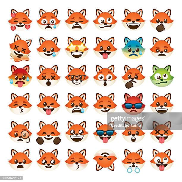 fox emoji icon set - red fox stock illustrations