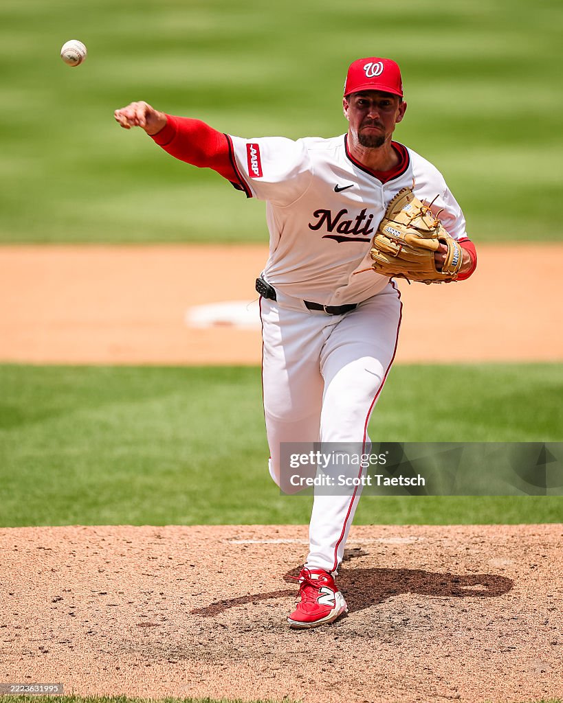 Jackson Rutledge Football Jackson Rutledge of the Washington Nationals pitches against the ...