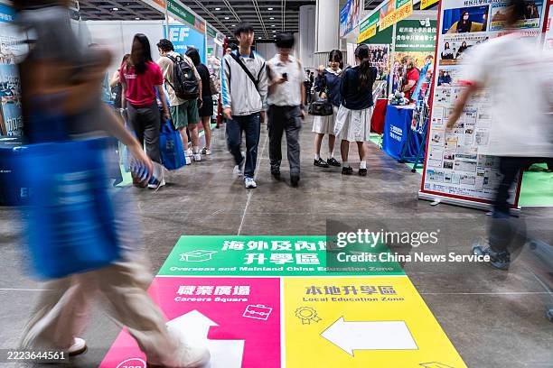 Students and job seekers visit the 31st Hong Kong International Education and Careers Expo at Hong Kong Convention and Exhibition Centre on July 5,...