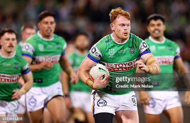 Nolan Stringer Corey Horsburgh of the Raider in action during the round 18 NRL match ...