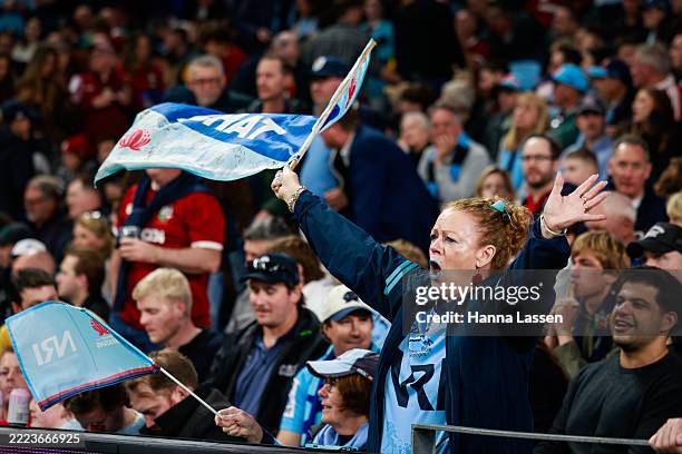 Waratahs fans react during the tour match between NSW Waratahs and British & Irish Lions at Allianz Stadium on July 05, 2025 in Sydney, Australia.