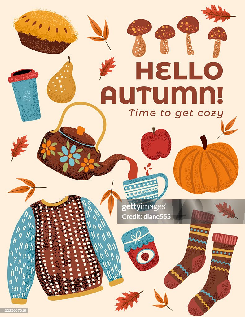 Fall Background Template With Cozy Objects