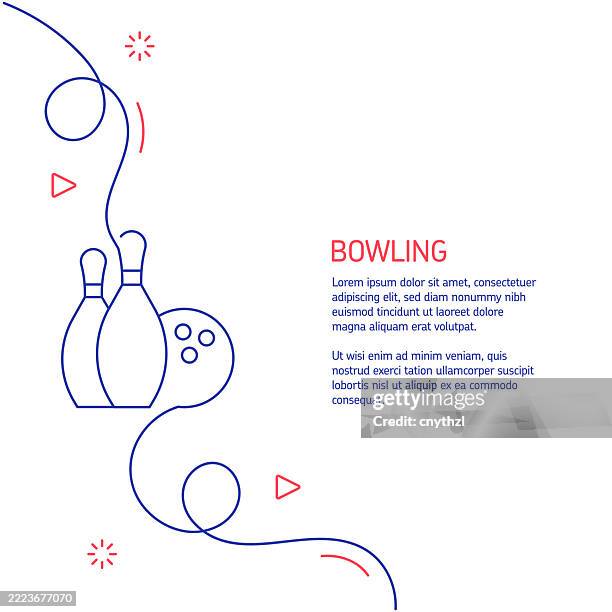 durchgehende strichzeichnung des bowling-symbols. handgezeichnete symbol-vektor-illustration. minimalistisches design mit dünnen blauen und roten linien. - bowlingbahn stock-grafiken, -clipart, -cartoons und -symbole