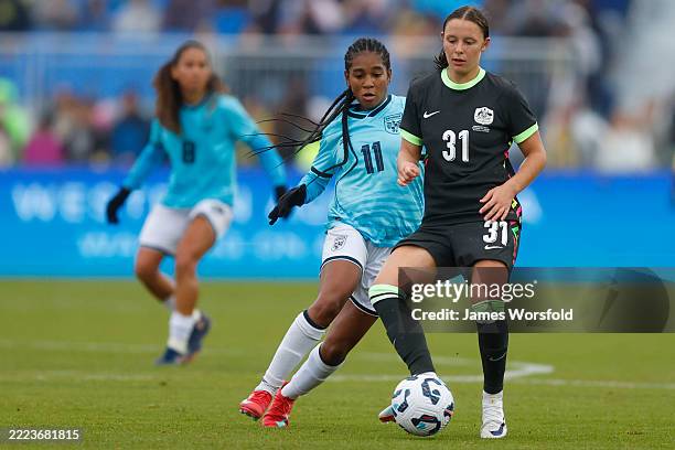 Alana Murphy of the Matildas passes the ball away during the International Friendly match between Australia Matildas and Panama at Hands Oval on July...