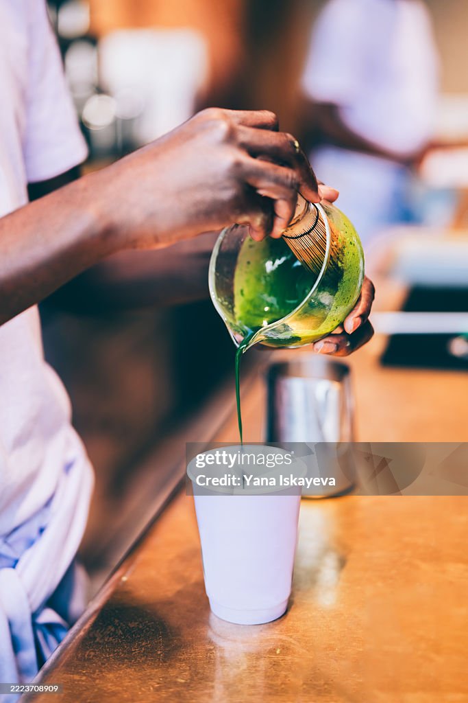 Preparing matcha tea in a mindful ritual