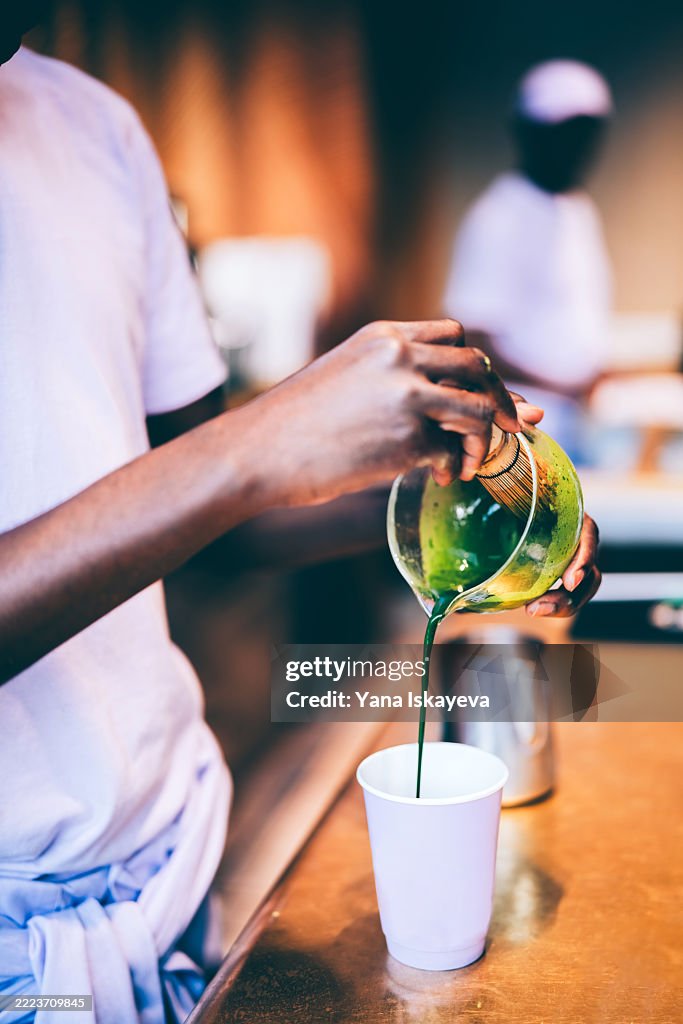 Preparing matcha tea in a mindful ritual