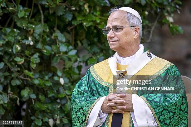 Pope Leo XIV celebrates a Mass for the Care of Creation in the "Borgo Laudato si'" inside the pontifical villas in Castel Gandolfo, Italy
