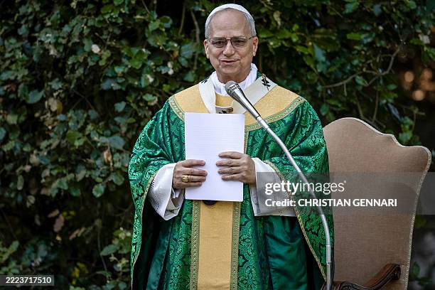 Pope Leo XIV celebrates a Mass for the Care of Creation in the "Borgo Laudato si'" inside the pontifical villas in Castel Gandolfo, Italy