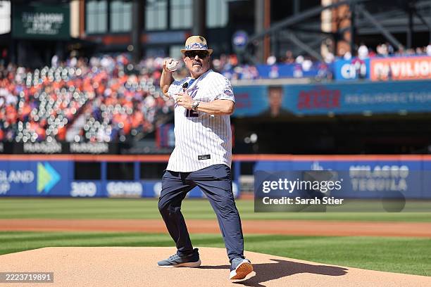 Dexter: Resurrection's David Zayas throws the first pitch at The New York Mets Game on July 5, 2025 at Citi Field on July 05, 2025 in New York City.