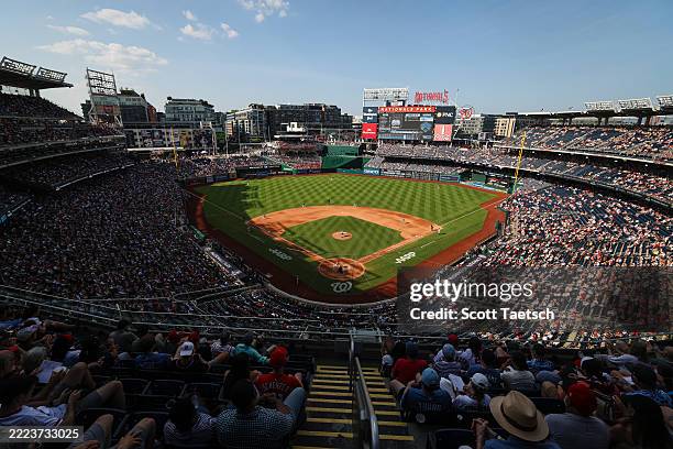 General view as Mitchell Parker of the Washington Nationals pitches against the Boston Red Sox during the fifth inning at Nationals Park on July 5,...
