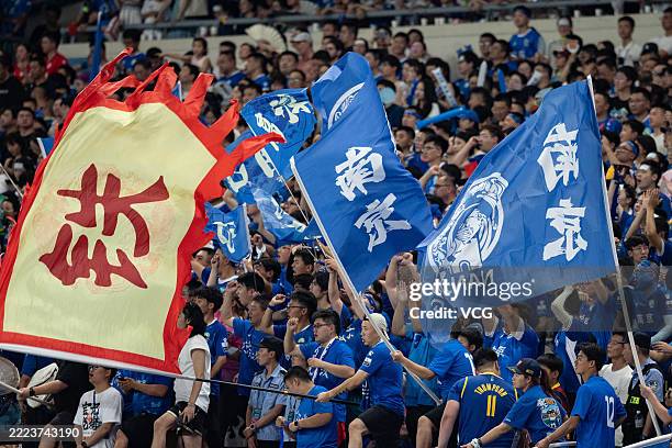 Li Suchao Supporters cheer for their team during the match between Nanjing team ...