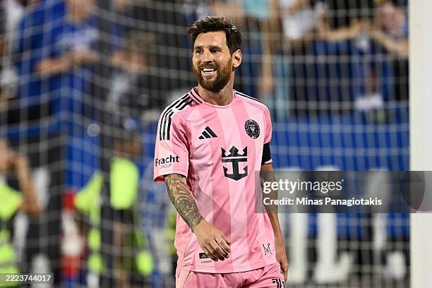 Lionel Messi of Inter Miami CF reacts after a missed chance during the MLS match between CF Montreal and Inter Miami CF at Saputo Stadium on July 05,...