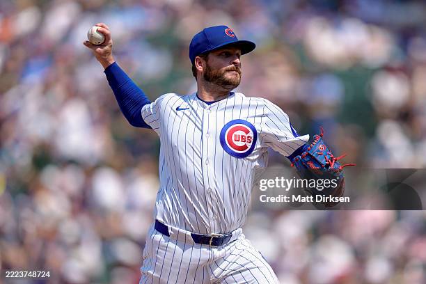 Ryan Brasier of the Chicago Cubs pitches in a game against the St Louis Cardinals at Wrigley Field on July 5, 2025 in Chicago, Illinois.