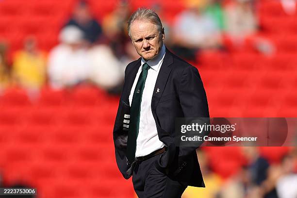 Joe Schmidt, Wallabies head coach looks on ahead of the International Test match between Australia Wallabies and Fiji at McDonald Jones Stadium on...